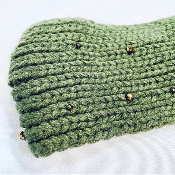 Camellia Knit Beaded Headband Green Winter Outdoor Womens - Picture 2 of 7